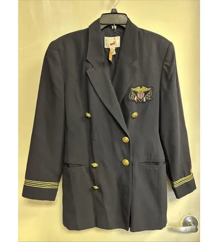 Mondi Women's Vintage Military Nautical Double Breasted Blazer Jacket Sz 38 M/L Blue Size M