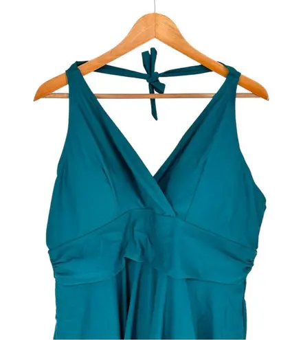 Bloomchic Solid Teal Ruffle Hem Empire Waist Halter Neck Swim Dress size 18/20 Green
