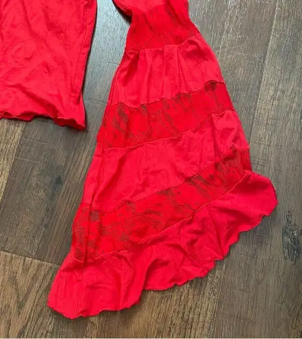 LULU red top with bell sleeves, approx size Small