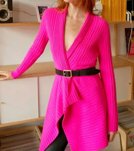 autumn cashmere Rib Drape Cardigan Hyper Pink Bright Hot Neon Long Sweater Coat