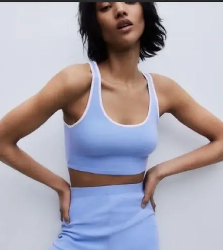 ZARA NWOT  baby blue with white trim scoop neck cropped tank top