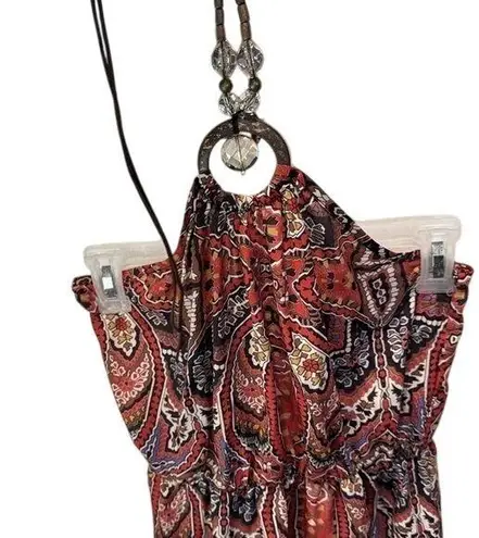 Maude Paisley Print Sleeveless Top Blouse Red Orange Bohemian Festival