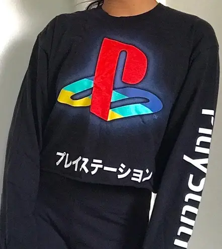 PlayStation Long Sleeve Shirt Multicolor Logo Japanese letters crop y2k vintage