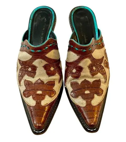 Donald Pliner DONALD J. PLINER Juno Leather Brown Turquoise Western Couture Italian Mules 7M