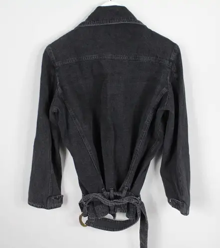 Nanushka Charcoal Black Cite Oversized Denim Belted Moto Biker Jacket Size XS