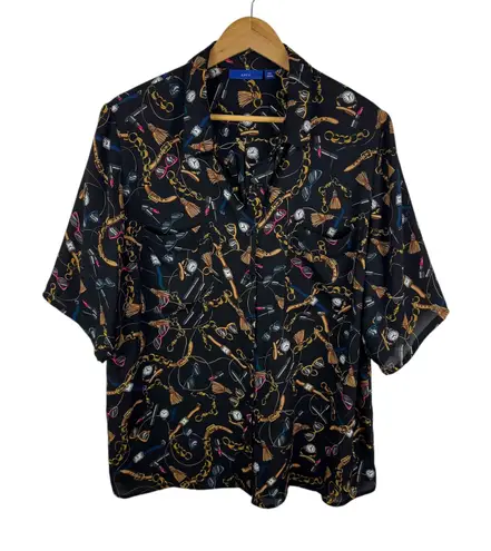 Apt. 9 Chain Accessory Fashion Print Button Down Shirt Size XXL Retro Lightweight