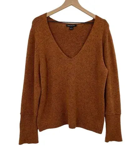 Something Navy V Neck Sweater Knit Wool Blend Rust Orange Brown Womens Small