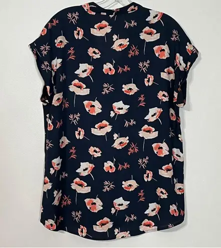 Pleione Henley Blouse Navy Floral Print Shirt