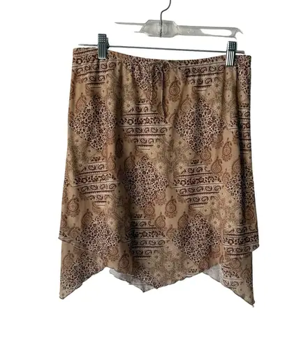Wrap Around by Wrapper Y2k Skirt XL Paisley Boho Handkerchief Hem Made in USA Brown