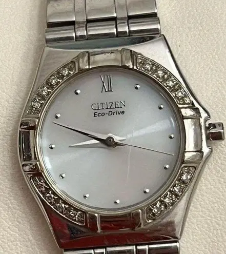 Citizen Eco-Drive Ladies Watch Genuine Diamonds White Dial Stainless Bracelet