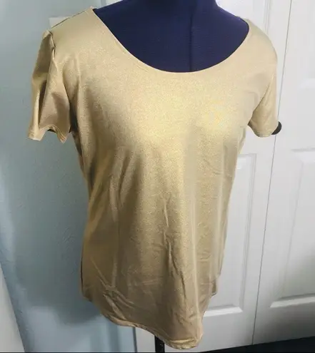 Notations NWT Shimmery Metallic Gold Scoop Neck Short Sleeve Blouse Size Small