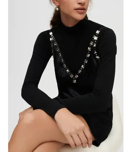 Maje NWT Radeau Two-Piece Mock Neck Top & Slipdress Black Sz 40 US Large $535