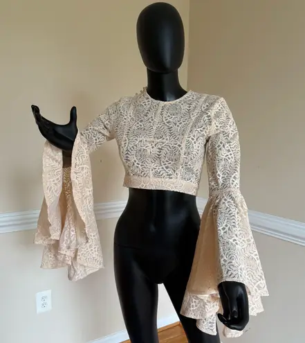 Bell Sleeve Lace Crop Top Butterfly Sleeve Blouse Lace Tee T