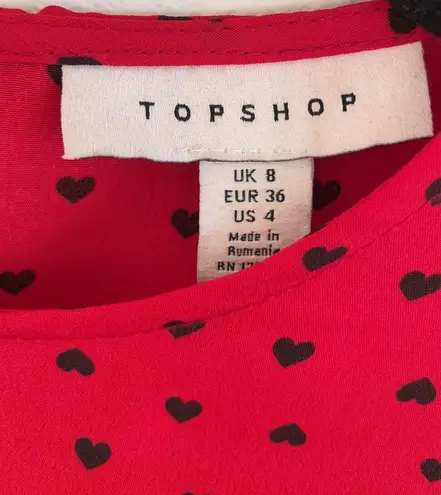 Topshop Red Black heart printed flared crepe long sleeeve mini dress 4