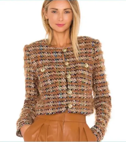 Torn By Ronny Kobo Ronny Kobo Collection cropped tweed boucle cropped jacket with tube top set NEW