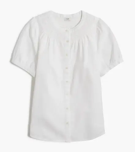 J.Crew Linen Blend Short Sleeve Smock Neck Top in White, Size Small