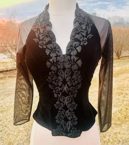 J.R.Nites J.R. Nites Elegant Black Beaded Floral Velvet Blouse J.R. Nites Elegant Black Beaded Floral Velvet Blouse