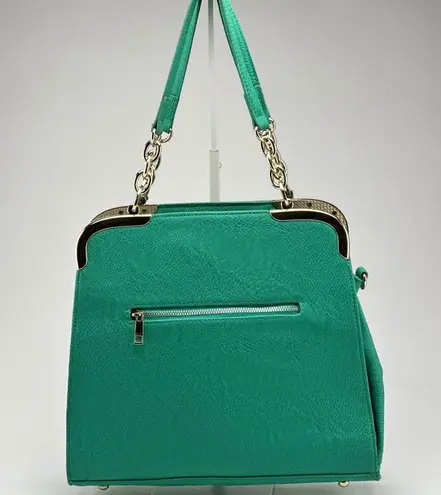 Lux teal hard bottom and side shoulder bag gold accent