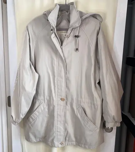 London Fog Hooded Lightweight Zip Up Jacket Beige Casual Outdoor Coat