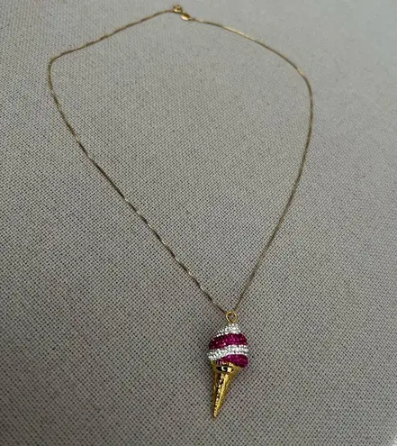 Simone I. Smith Sterling Pink Clear Crystal Ice Cream Cone Pendant Necklace $900