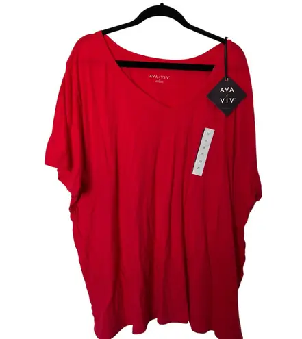 Ava & Viv Women's Plus Size Red Short Sleeve V-Neck T-Shirt - Size 4X - NWT