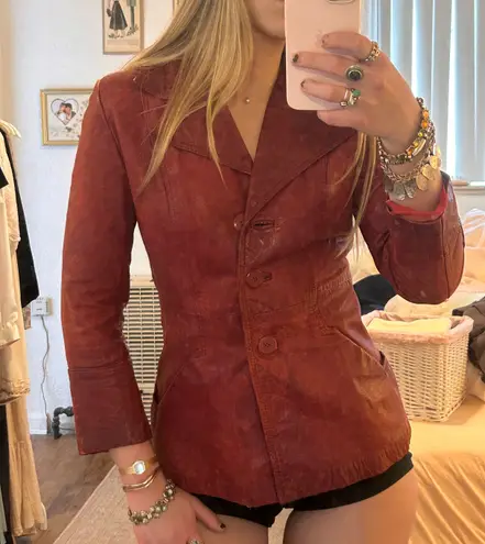 beautiful vintage red distressed leather jacket Size XS