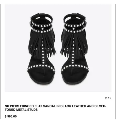 Saint Laurent Paris Nu Pieds Fringe & Studded Black Sandals