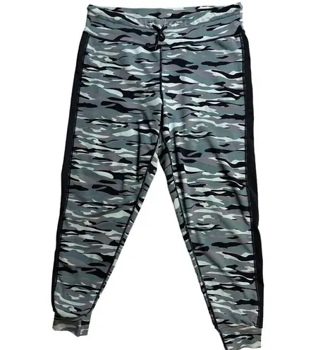 California Sport Camo Jogger Pants Drawstring Waist Black Racing Stripe Size XL Green