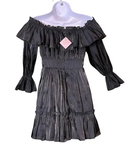 Vietnamese Mini Dress Off Shoulder Tiered Ruffle Long Sleeve Señorita Black Size XS