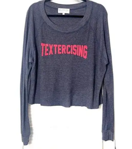 Wildfox  • Charcoal Grey Crop Waffle Knit "Textercising" Long Sleeve •  Size L