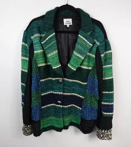 Vintage Oso Casuals Green Striped Knit Blazer Chunky Cardigan Grandpacore 2X