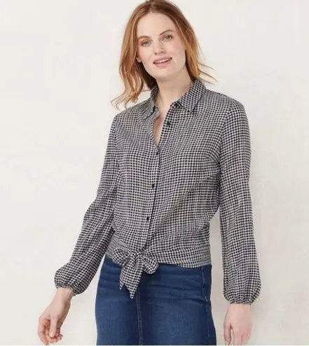 LC Lauren Conrad  Gingham knot Hem Button Down Size Small