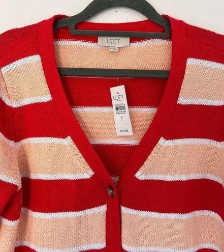 Loft NWT  Outlet 100% Cotton Pink & Peach Striped Button Down Cardigan