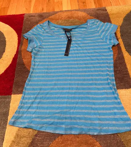 Jeans by Buffalo NWT  Y2K Style Vintage T Shirt Blue Stripes Sequins Size Small