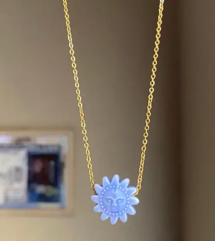 Handmade gold tone stainless steel & ceramic sun boho retro vintage style necklace☀️