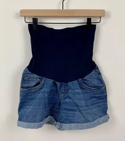 Oh Baby by Motherhood Full Belly Panel Maternity Jean Denim Shorts, M Blue Size undefined