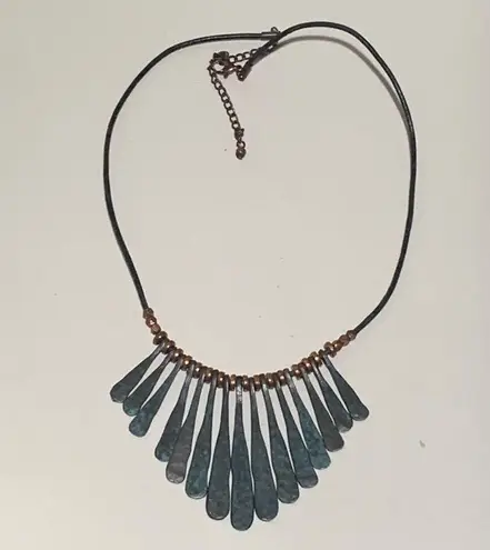 Graduated Hammered Copper Chimes on Leather Necklace, Rocker Style, Musician Black