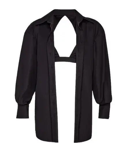 Ser.O.Ya Lydia Button up Cotton Halter Open Back Shirt Black Size Small NEW