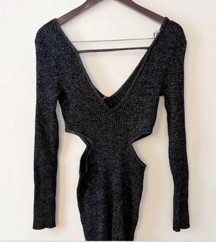 Open Edit Sparkle Cutout Sweater Mini Dress Black/Silver Size Medium NEW