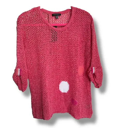 Parkhurst Vibrant Pink Open Knit Sweater Dot Details NEW Size Small