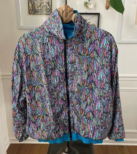 Vintage HTC Bold Colorful Print Windbreaker Spring Jacket M Blue Size M