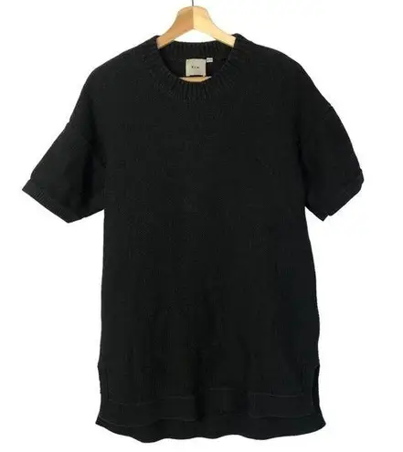 ELK Clothing Black Crewneck Sweater Knit Short Sleeve Tunic Mini Dress S