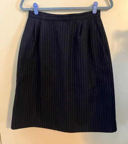 Vtg Plum Tree Womens Skirt Navy Blue Striped Wool Blend Pencil Sz 11/12