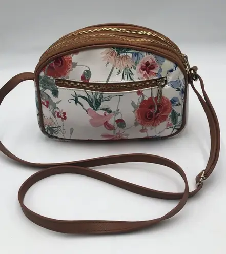 VALENTINA Italian Leather White Floral Spring Purse Handbag Crossbody READ
