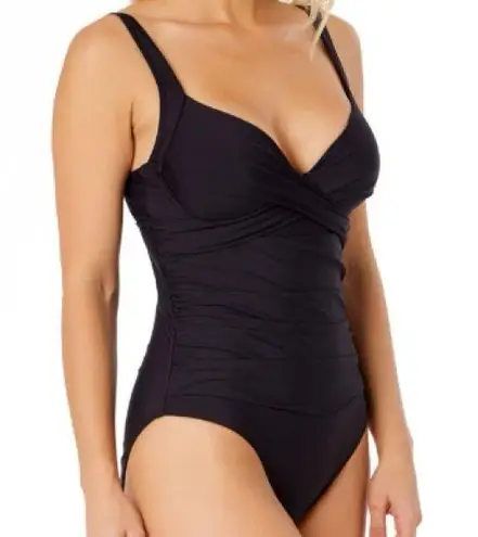 Anne cole NWT drape front Black One-Piece Swimsuit 12 M L