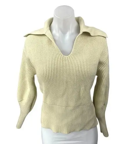NA-KD Women's Yellow Ribbed Knit Collared Balloon Long Sleeve Sweater Top Size S