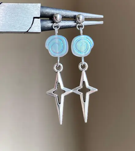 Handmade quality Czech glass snail shell beads & sparkle star dangle earrings 🌀⭐️💦