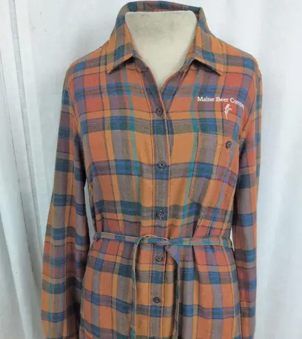 Toad & Co. Plaid Flannel "Maine Beer Company" Shirt Dress Medium Orange