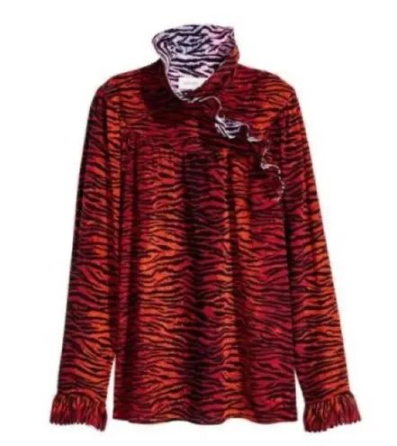 KENZO x HM The Wild Card Silk Top. Long Sleeve Tiger Stripe Blouse Size 10