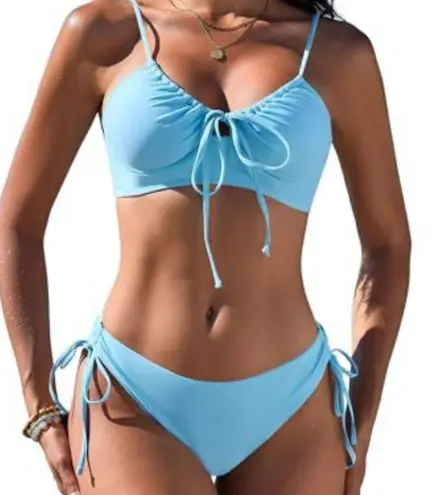 Bikini Set, Tie In Front And Back, Lace Up Back, Cheeky Bathing, New Blue